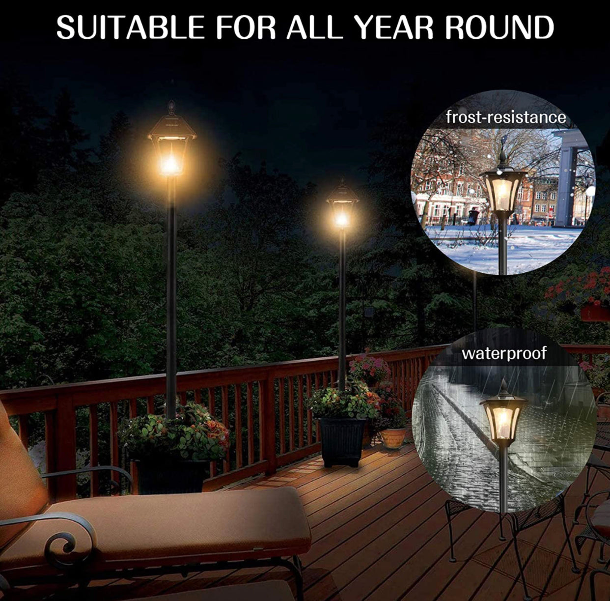 Lampadaire solaire d'extérieur de 64 pouces avec jardinière, 70 lumens, alimenté à l'énergie solaire avec 4 hauteurs réglables - Noir