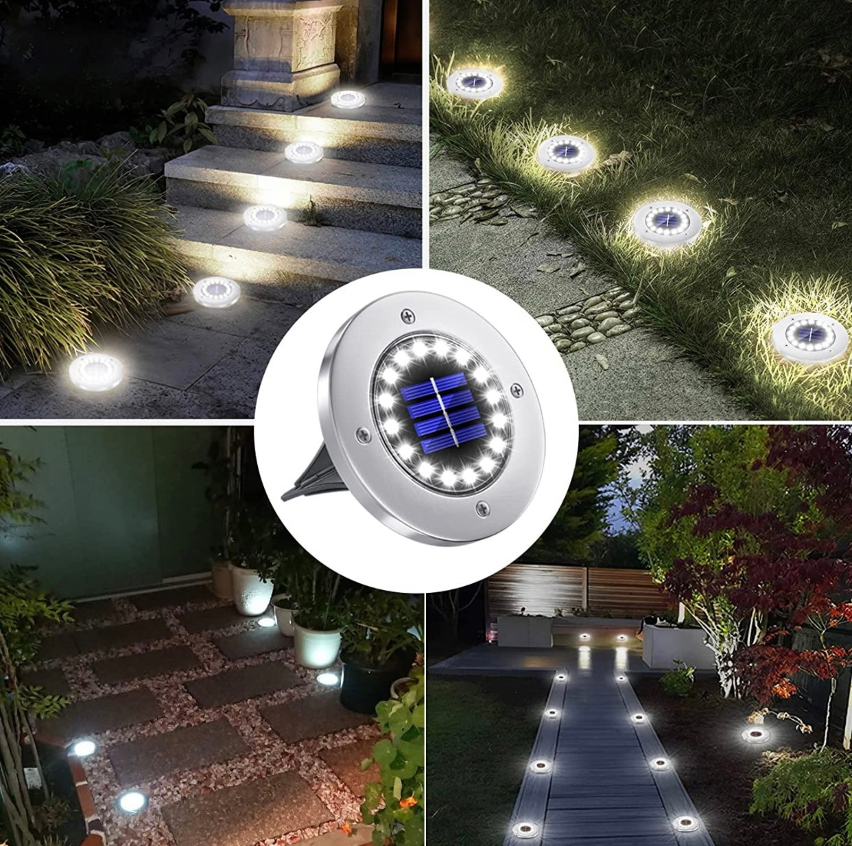 Luces solares para jardín, 16 LED, luces solares para suelo, luces subterráneas impermeables para caminos, paquete de 4