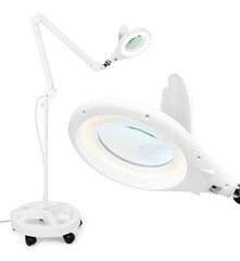 Magnifying Floor Lamp with 5 Wheels Rolling Base, 2.25X Magnifier with LED Light, 2-in-1 Magnifier Lamp