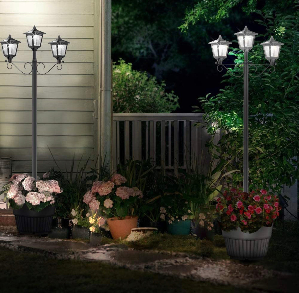 Lampadaire solaire d'extérieur à 3 luminaires avec 50 lumens - 72 pouces