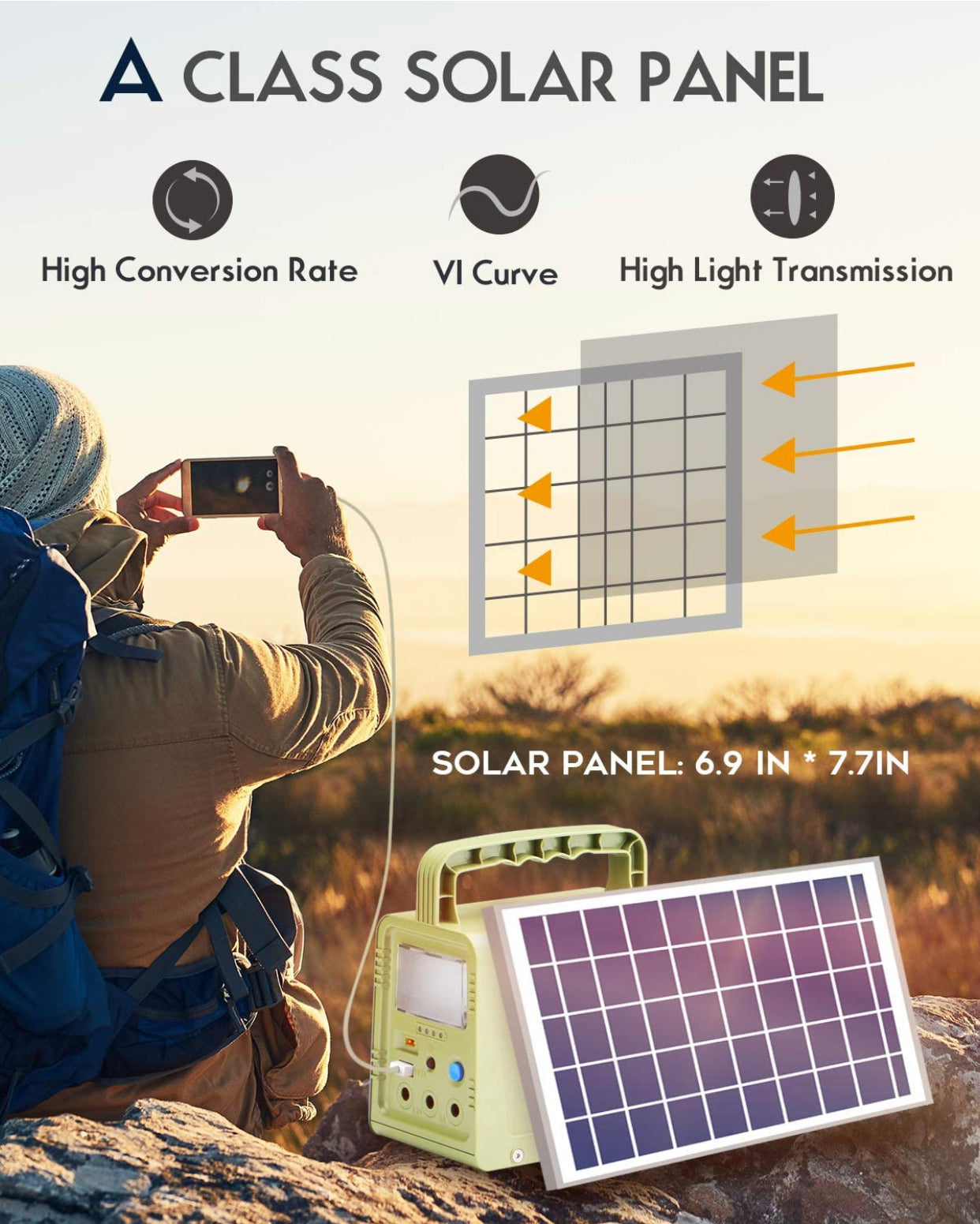 Générateur solaire - Centrale électrique portable pour urgence, générateur solaire avec panneau comprenant 3 jeux de lumières LED 