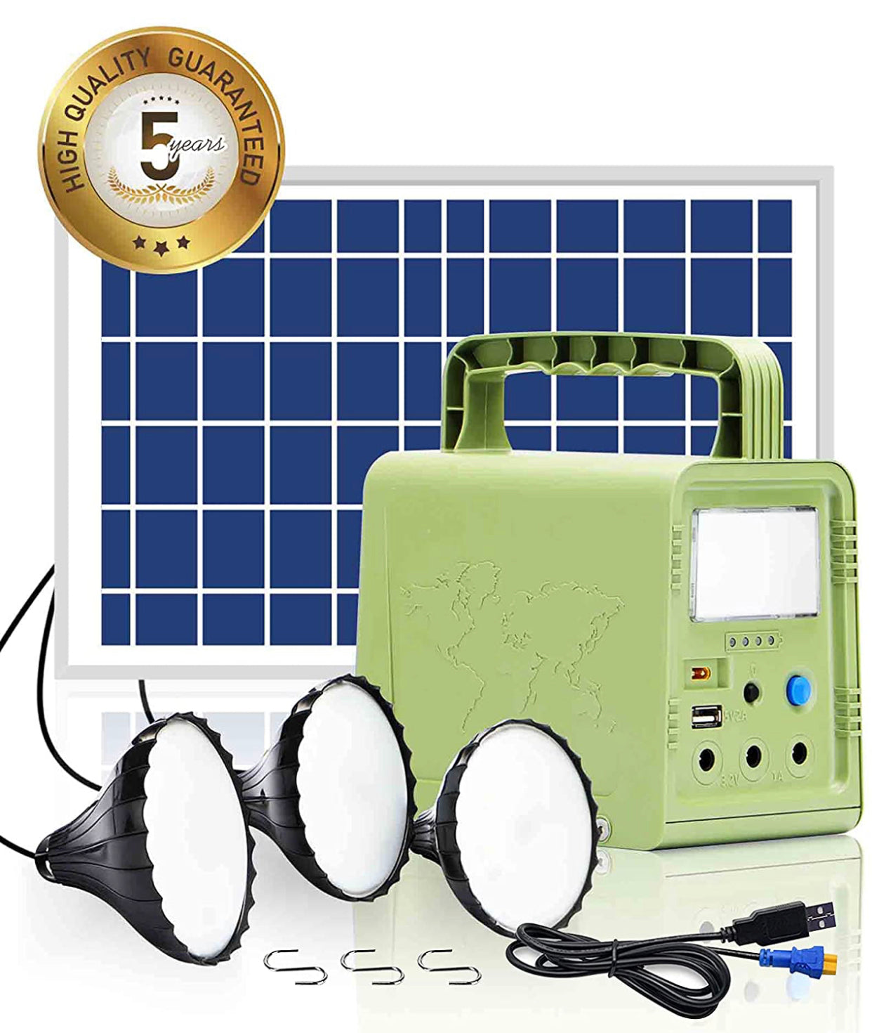 Générateur solaire - Centrale électrique portable pour urgence, générateur solaire avec panneau comprenant 3 jeux de lumières LED 