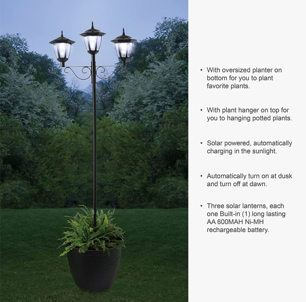 Lampadaire solaire d'extérieur à 3 luminaires avec 50 lumens - 72 pouces