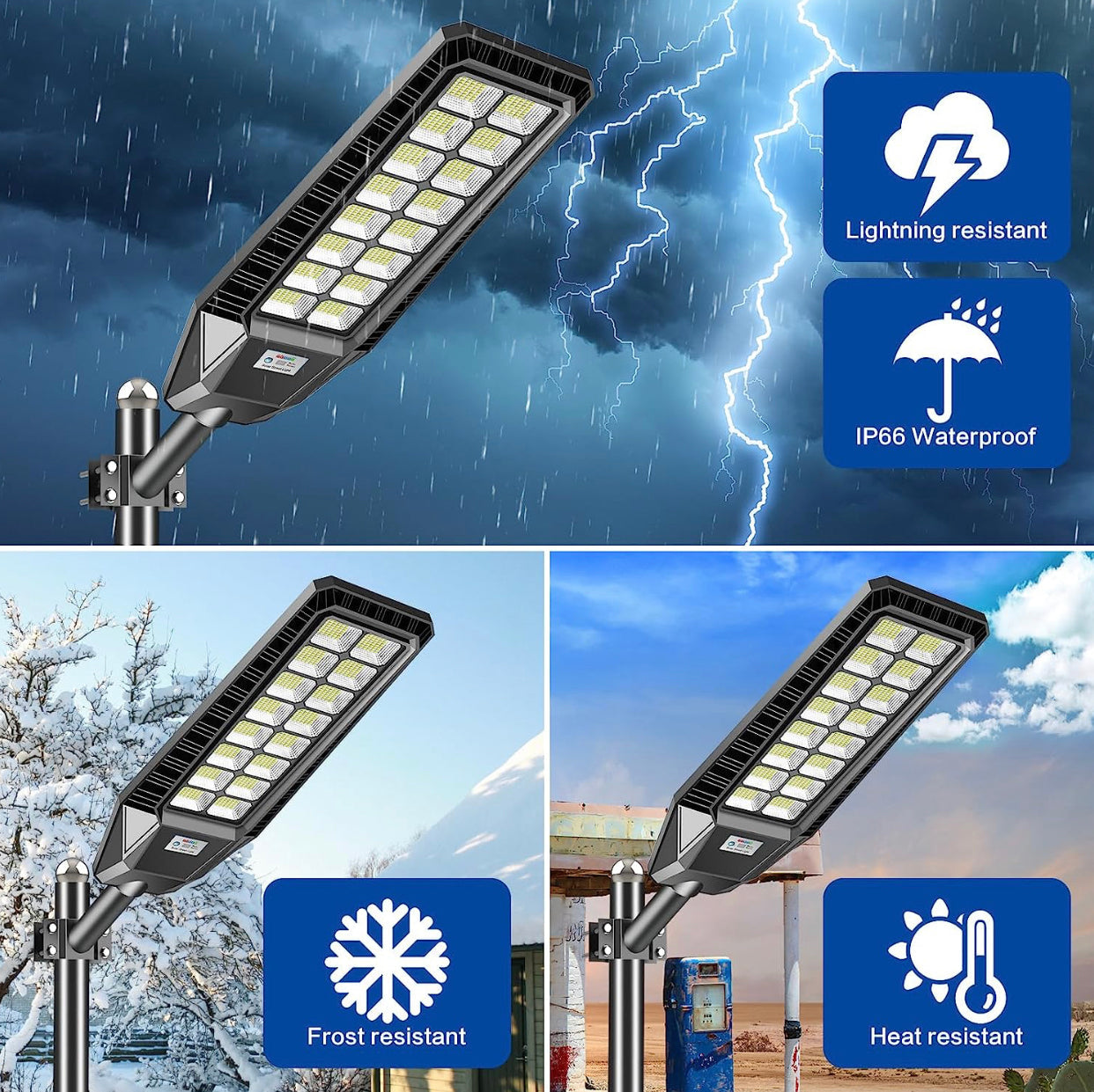 Lot de 2 lampadaires solaires d'extérieur 1600 W 90 000 lumens du crépuscule à l'aube, alimentés par l'énergie solaire avec télécommande et capteur de mouvement 