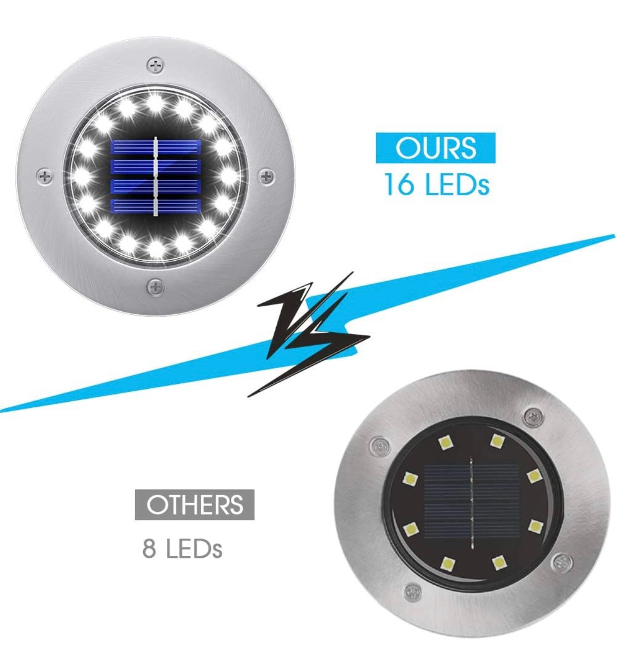 Luces solares para jardín, 16 LED, luces solares para suelo, luces subterráneas impermeables para caminos, paquete de 4