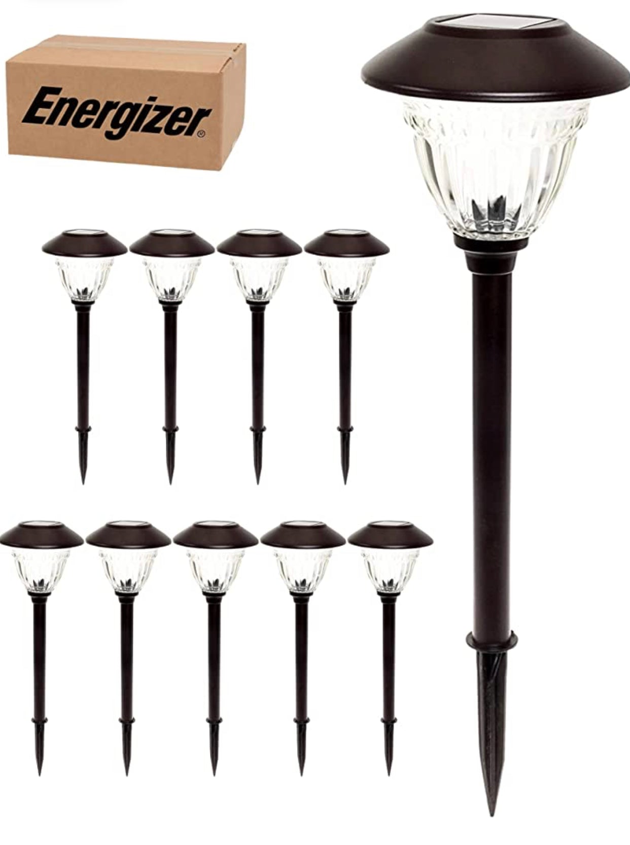 Lot de 10 lampes solaires à LED Energizer pour allées extérieures - Acier inoxydable