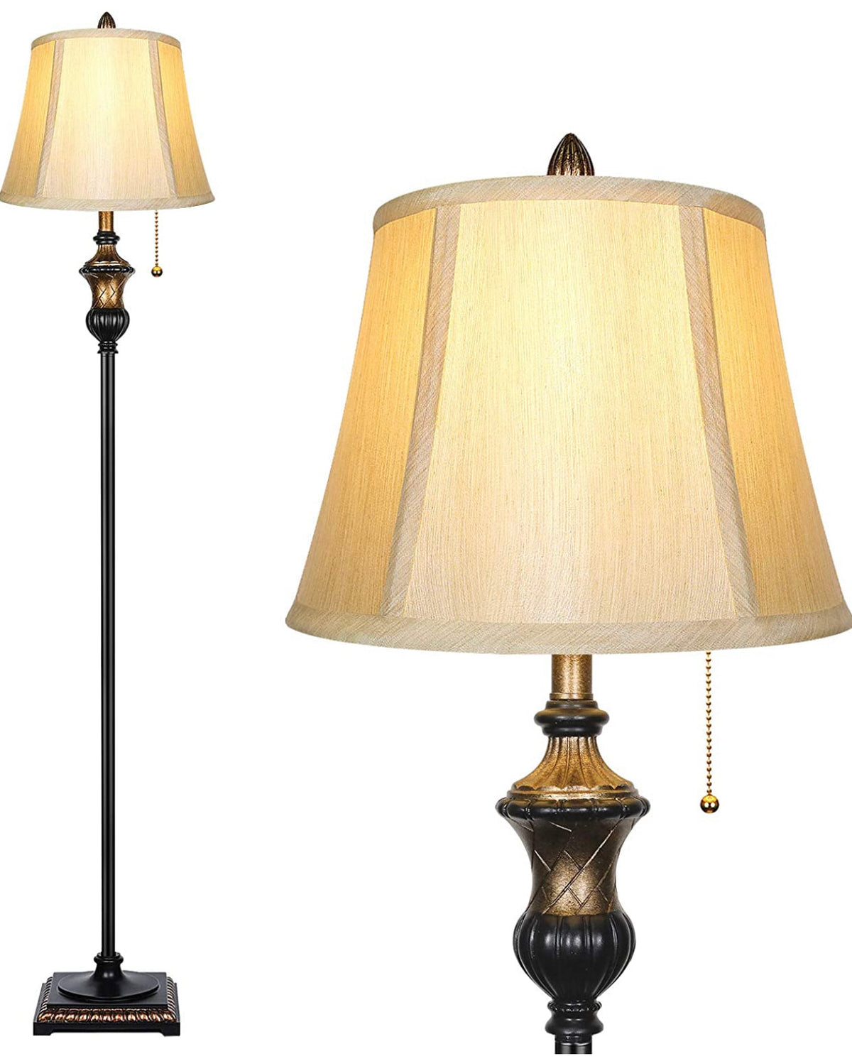 Surfhia - Lámpara de pie elegante e independiente - Pantalla de tela con forma de campana - Bombilla LED incluida - Bronce 