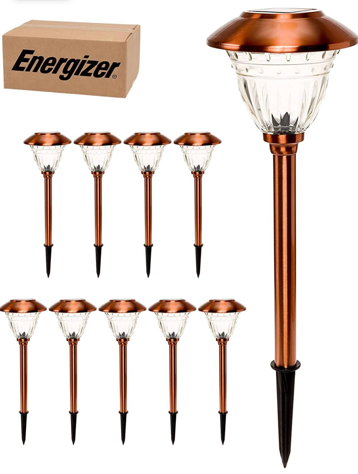 Lot de 10 lampes solaires à LED Energizer pour allées extérieures - Acier inoxydable