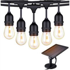 Guirlande lumineuse solaire 27F LED étanche à suspendre pour intérieur/extérieur avec ampoules Edison avec 12 ampoules - Éclairage de patio