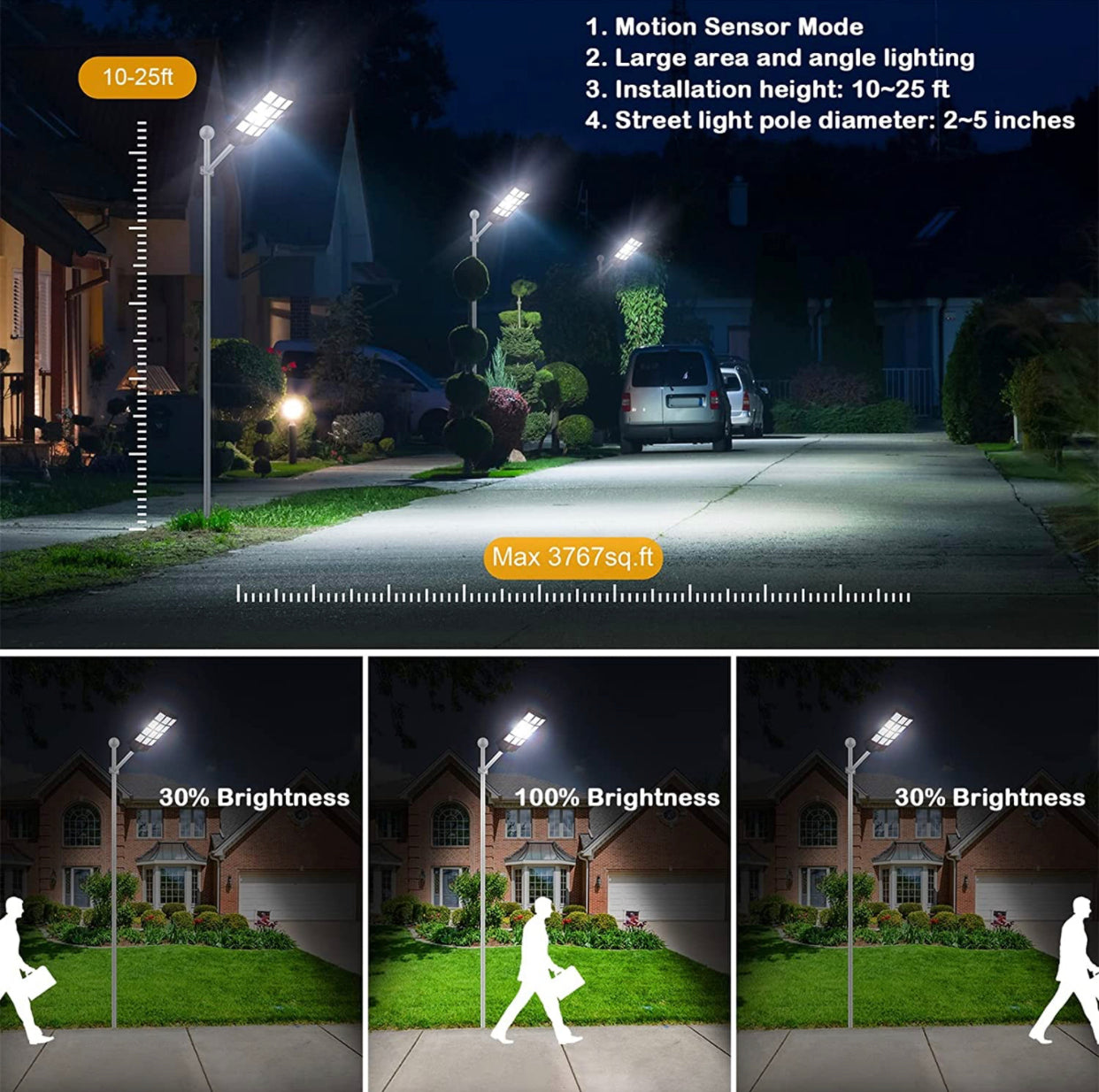 1200W LED Solar Street Light Motion Sensor, 100000LM IP65 Waterproof Solar Security Flood Lights Outdoor with Remote Control, Dusk to Dawn Solar Lights Lamp