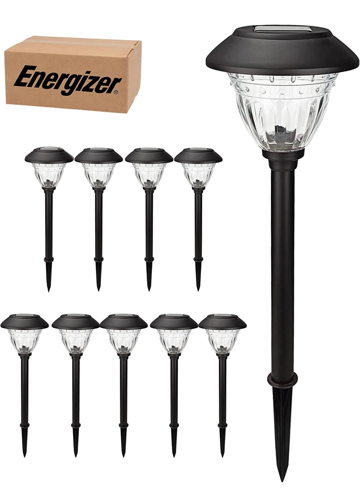 Lot de 10 lampes solaires à LED Energizer pour allées extérieures - Acier inoxydable