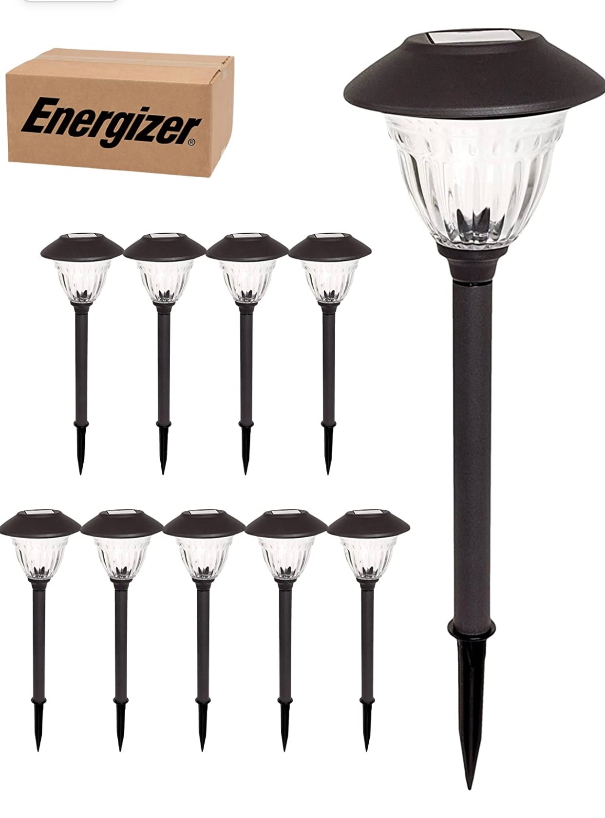 Lot de 10 lampes solaires à LED Energizer pour allées extérieures - Acier inoxydable