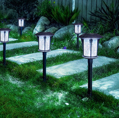 Luces LED solares LANSGARINE para jardín al aire libre, estacas (vidrio), resistentes al agua (paquete de 12)