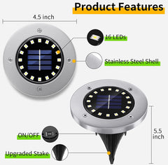 Luces solares para jardín, 16 LED, luces solares para suelo, luces subterráneas impermeables para caminos, paquete de 4