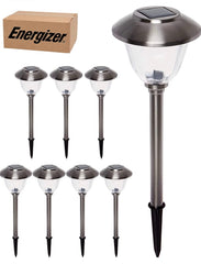 Lot de 8 lampes solaires à DEL Energizer pour allées extérieures - Verre et acier inoxydable (argent) 