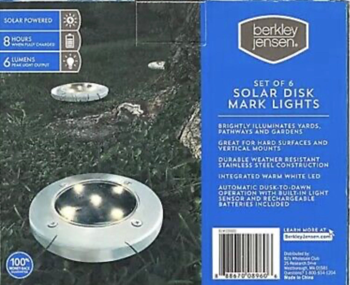 Lampes de marquage à disque solaire Berkley Jensen de 6 lumens, lot de 6 - Acier inoxydable