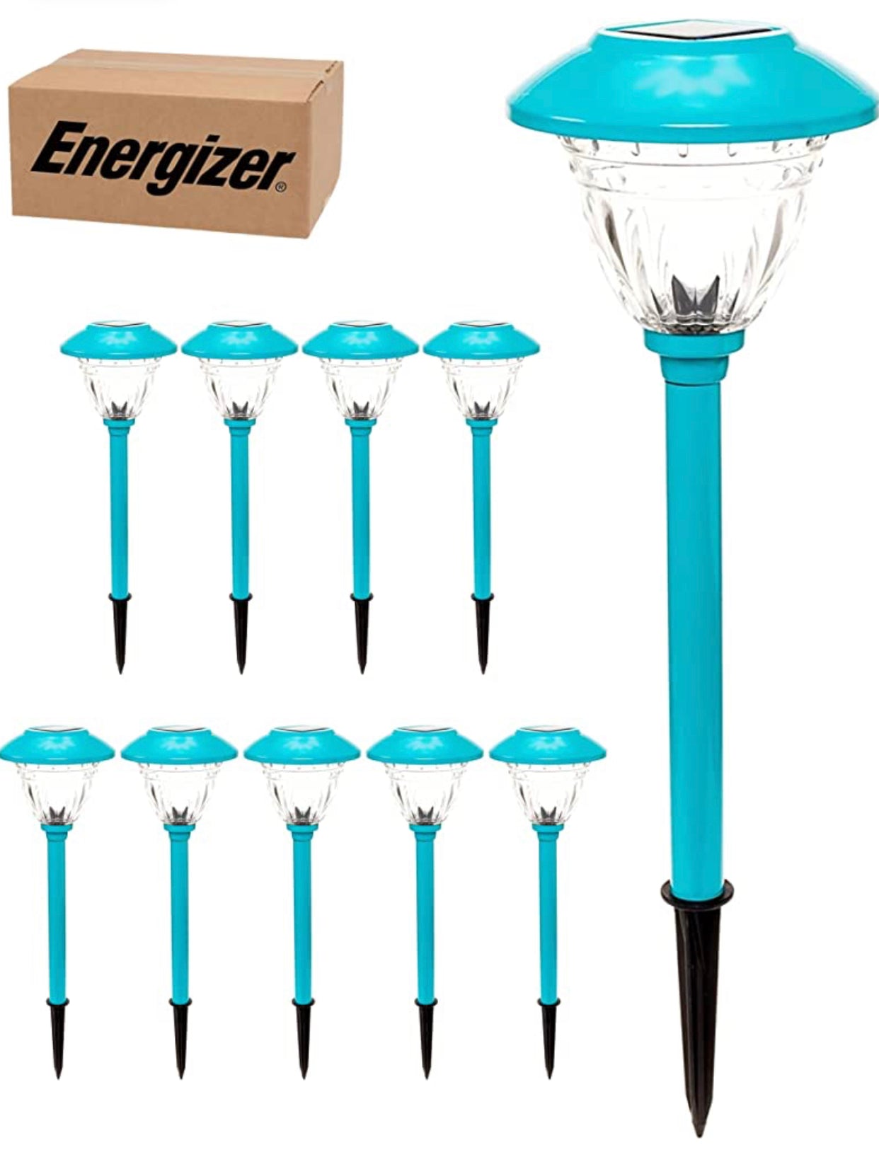 Lot de 10 lampes solaires à LED Energizer pour allées extérieures - Acier inoxydable