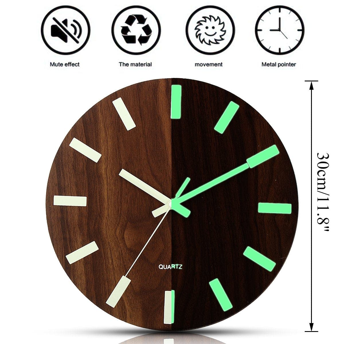 Horloge murale en bois phosphorescente