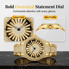 Imperial Shine Crystal Men's Quartz Watch | Rotating Dial, Gold Tone