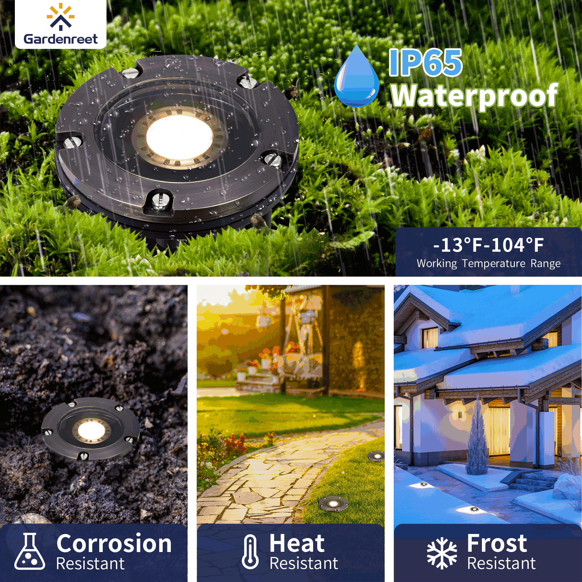 Gardenreet Brass Outdoor 12V LED Well Lights,12V LED IP65 Waterproof Landscape Lighting In Ground Well Lights for Tree, Garden, Pathway, Wall(Open Top)