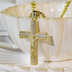 Jubilee Gold Plated Orthodox Crucifix Necklace | 2 in Pendant, Gift Box