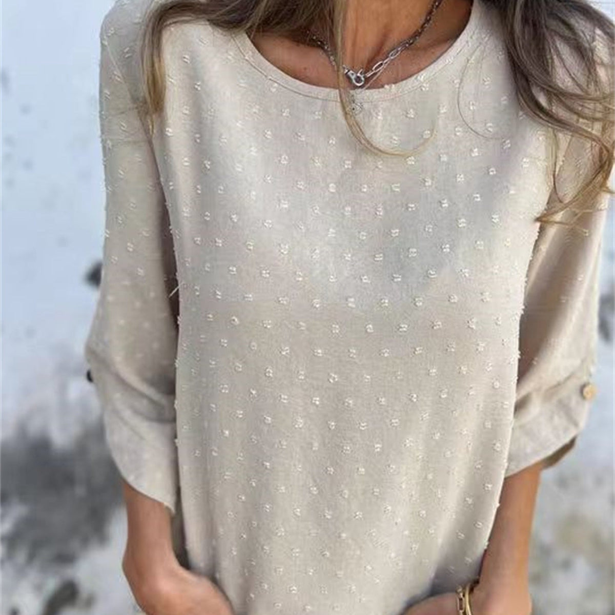 Jessa Round-Neck Jacquard Top | Soft Polyester Knit | Sizes S-4XL