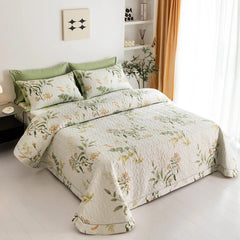 King Size Botanical Quilt Set – Lightweight 100% Cotton, Cooling Fabric for Stylish Bedroom Décor