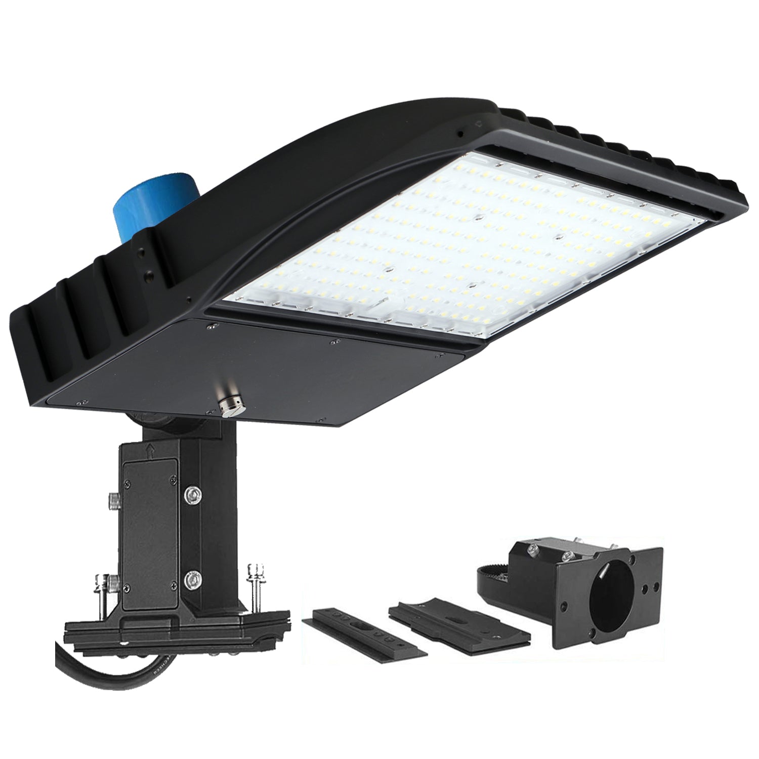 Poste de luz LED de 150 W con fotocélula de anochecer a amanecer, 5700 K, 21 000 LM, montaje universal, bronce, CA 120-277 V, resistente al agua IP65, luces de estacionamiento, luminaria de seguridad para calles para exteriores