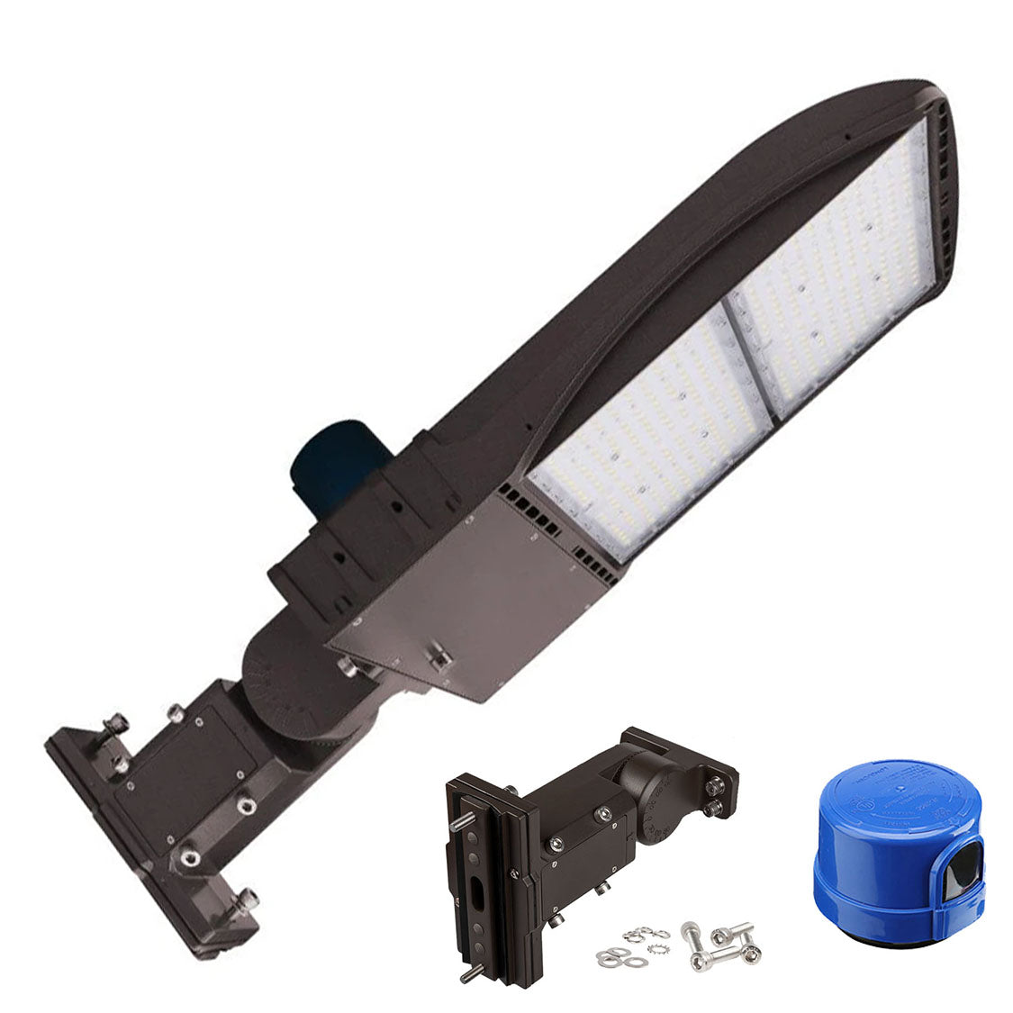 Lampadaire LED 240 W avec cellule photoélectrique du crépuscule à l'aube, 5 700 K, montage universel, bronze, étanche IP65, AC 120-277 V, éclairage public LED commercial - éclairage de parking