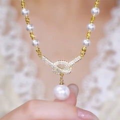 Luna Glow Simulated Pearl Necklace | Sparkling Rhinestone Details, 17.7 in