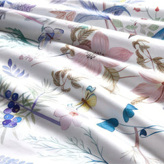 Luxurious Egyptian Cotton Bedding Set with Botanical Design – Soft White and Muted Lilac Reversible Comforter