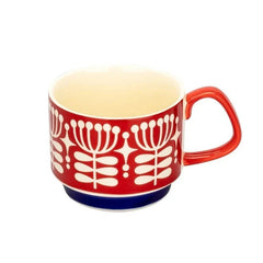 Midcentury Ceramic Stackable Coffee Mugs – Space-Saving Design, Vibrant Colors, Comfortable Handle, 300ml Capacity