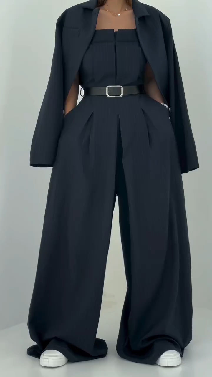 Monroe Three-Piece Blazer Outfit | Structured Jacket, Camisole & Wide-Leg Pants