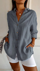 Prism Pleated Plus Size Lapel Shirt | Long Sleeve Breathable Spandex Top