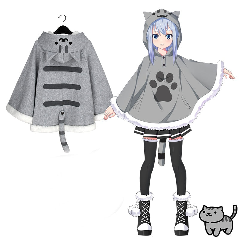 Anime Neko Atsume Cute Cat Backyard Hooded Capes