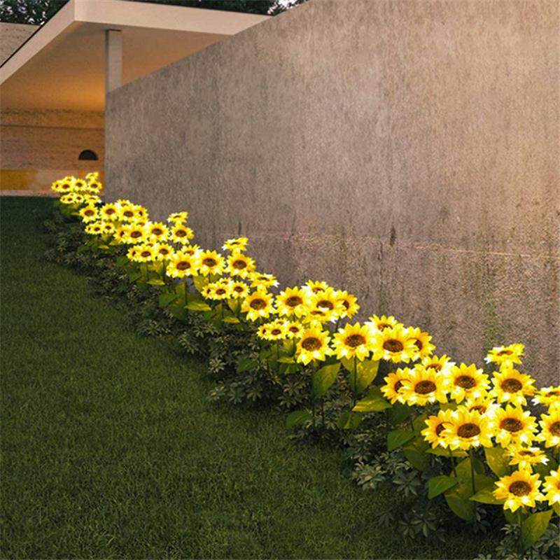 2 luces LED de jardín con forma de girasol