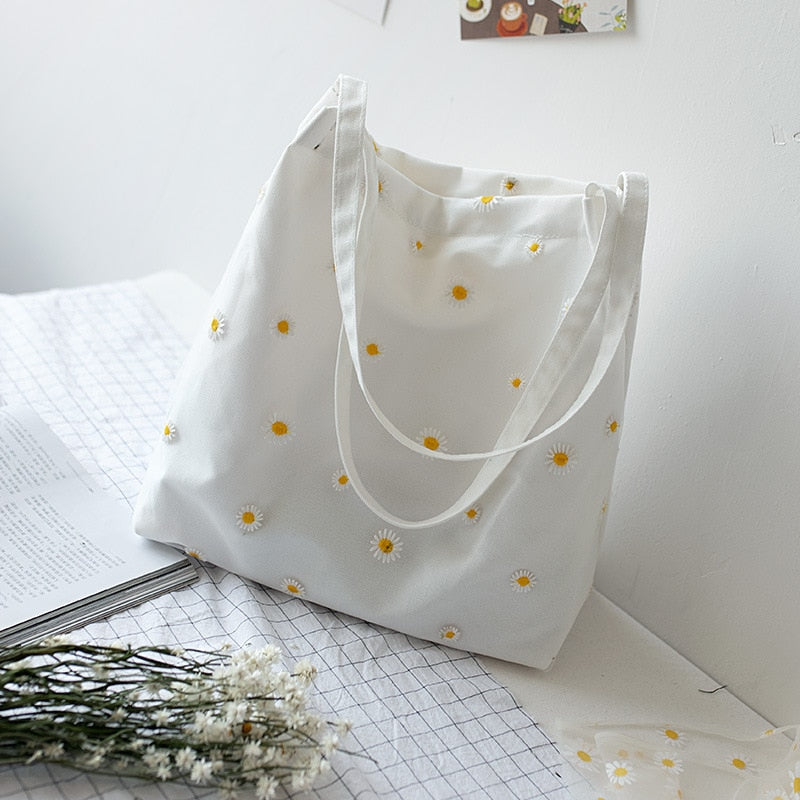 Cute Canvas Embroidery Small Tote Bag