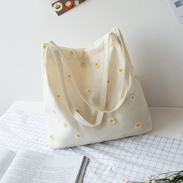 Cute Canvas Embroidery Small Tote Bag