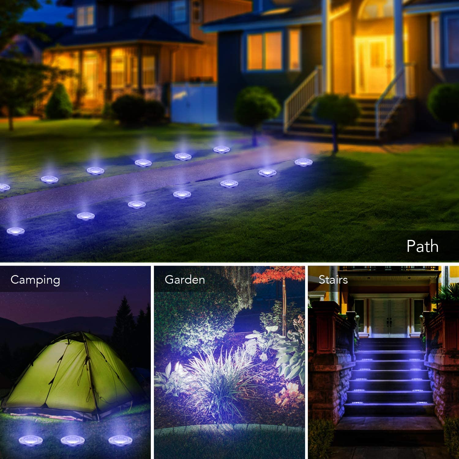 Luces solares para jardín, 16 LED, luces solares para suelo, luces subterráneas impermeables para caminos, paquete de 4