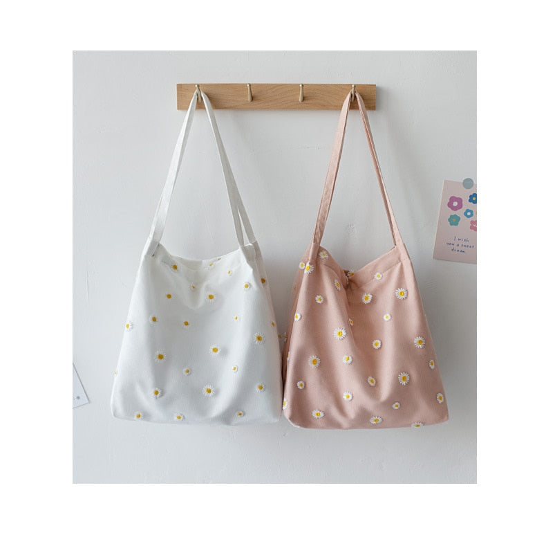 Cute Canvas Embroidery Small Tote Bag