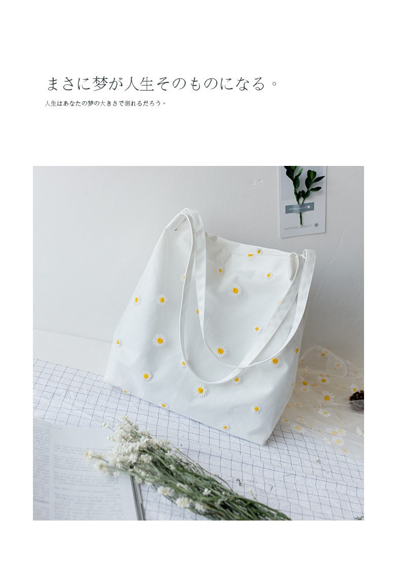 Cute Canvas Embroidery Small Tote Bag