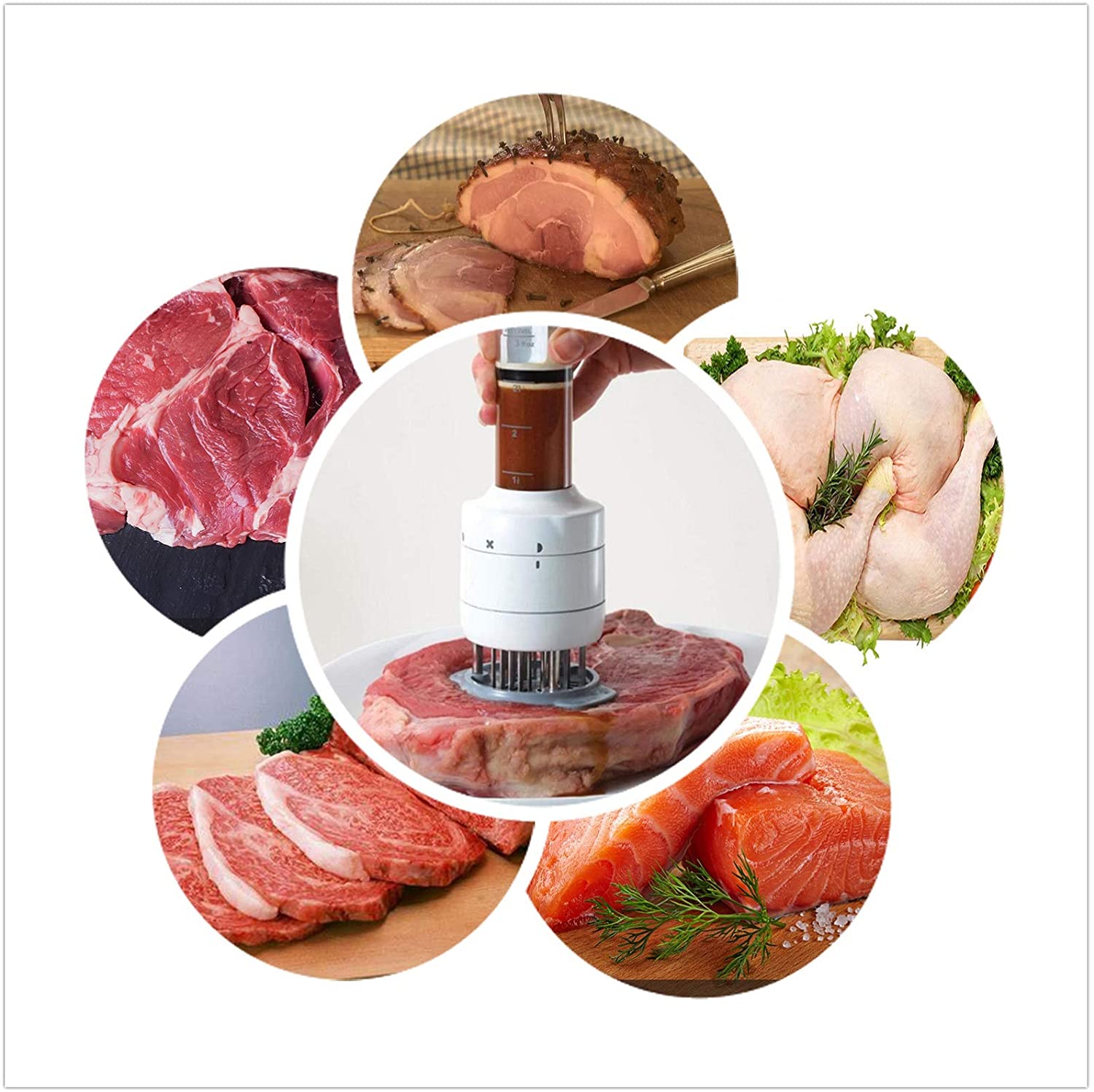 Attendrisseur de viande et injecteur de saveur 2 en 1