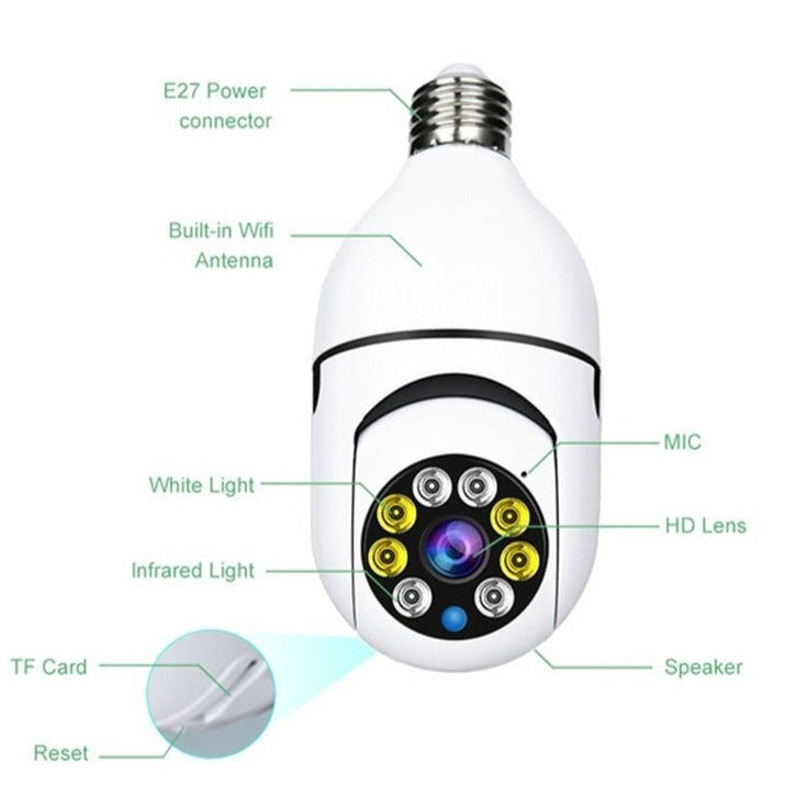 Caméra de sécurité sans fil 1080p 360° WIFI avec ampoule 