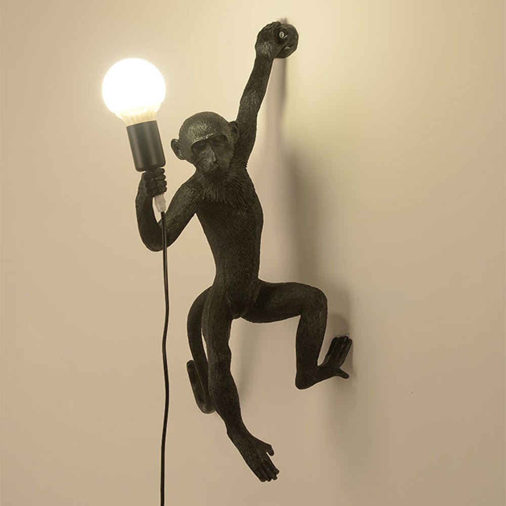 Quirky Resin Monkey Wall Light – Vintage-Inspired Pendant with Hemp Rope