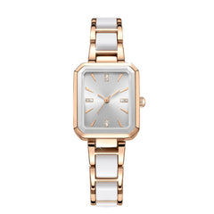 Rectangular Quartz Women's Watch | Rose Gold Two-Tone Accent, Adjustable Strap