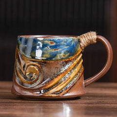 Rugged Ceramic Coffee Mug with Comfort Grip Handle – Stain-Resistant and Handcrafted Design in Oceanic Tones