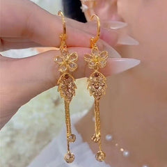 Seravine Floral Tassel Earrings | Purple & Champagne Rhinestone Drop Jewelry