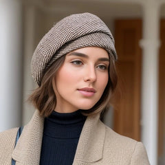 Sierra Women's Beret Hat | 100% Wool, Checkered Design