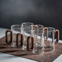 Smoked Gradient Glass Mug with Wooden Handle – Stylish and Heat-Resistant Coffee and Tea Mug
