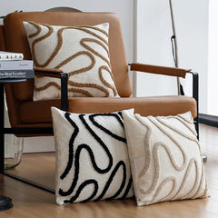 VeluraWave™ Plush Decorative Pillow – 18 Square Ivory Chenille with Abstract Design